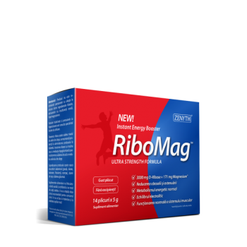 RiboMag Energie,reducerea oboselii si extenuarii, cutie cu 14 plicuri